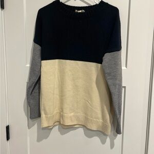 Lime Lush Boutique Dark Navy and Ivory Long Sleeve Color Block Knit Sweater
